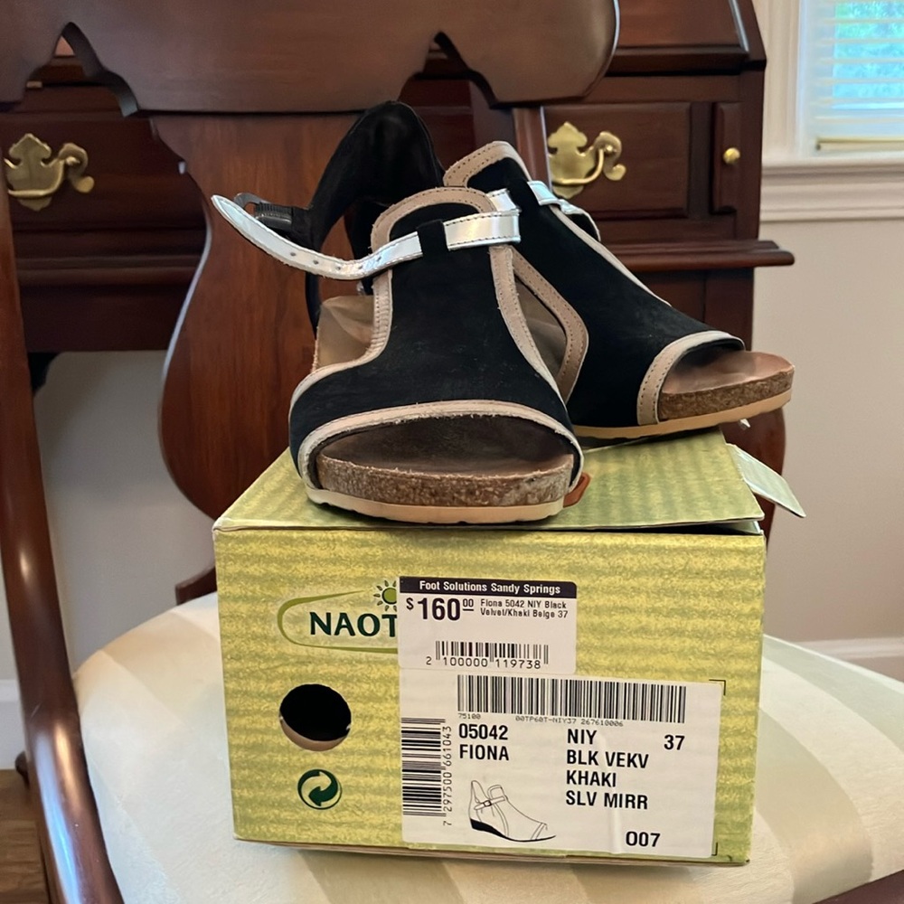 Naot shoes like new! Black suede with silver and tan accents. Comfy and classy.